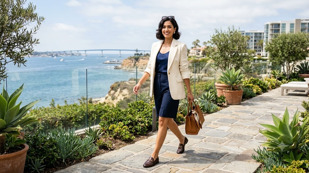 Cream Bouclé Oversized Blazer & Tailored Navy Shorts